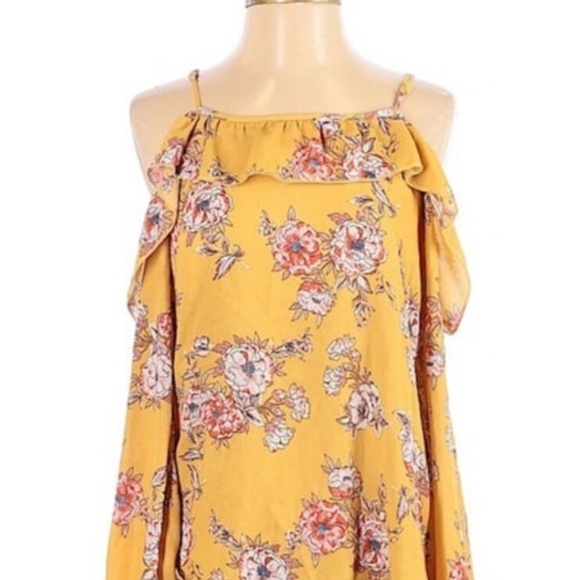Rue21 Printed Flowy Mini dress floral Butter Marigold off the shoulder Size S - Picture 2 of 9